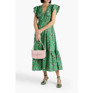 DEREK LAM 10 CROSBY Greta Floral Flutter Sleeve Midi Dress In Green Size 4
